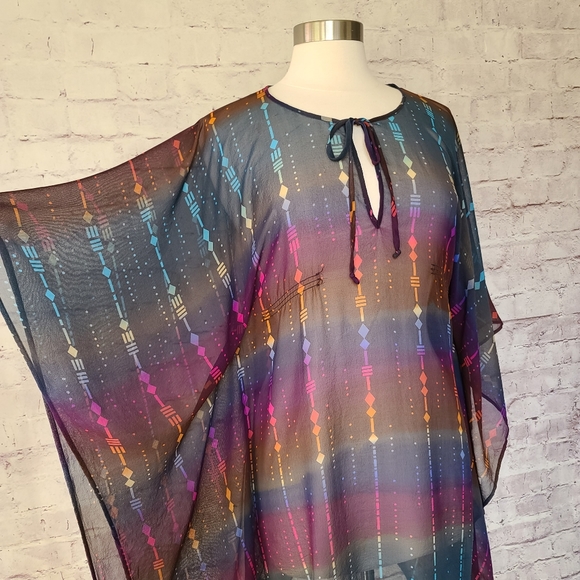 Twelfth Street by Cynthia Vincent Navy Multi Ombre Silk Sheer Coverup Tunic Med - Picture 4 of 10